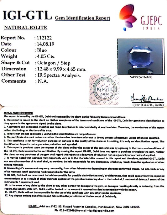 4.50 Ratti Natural Iolite With Govt. Lab Certificate-(1221)