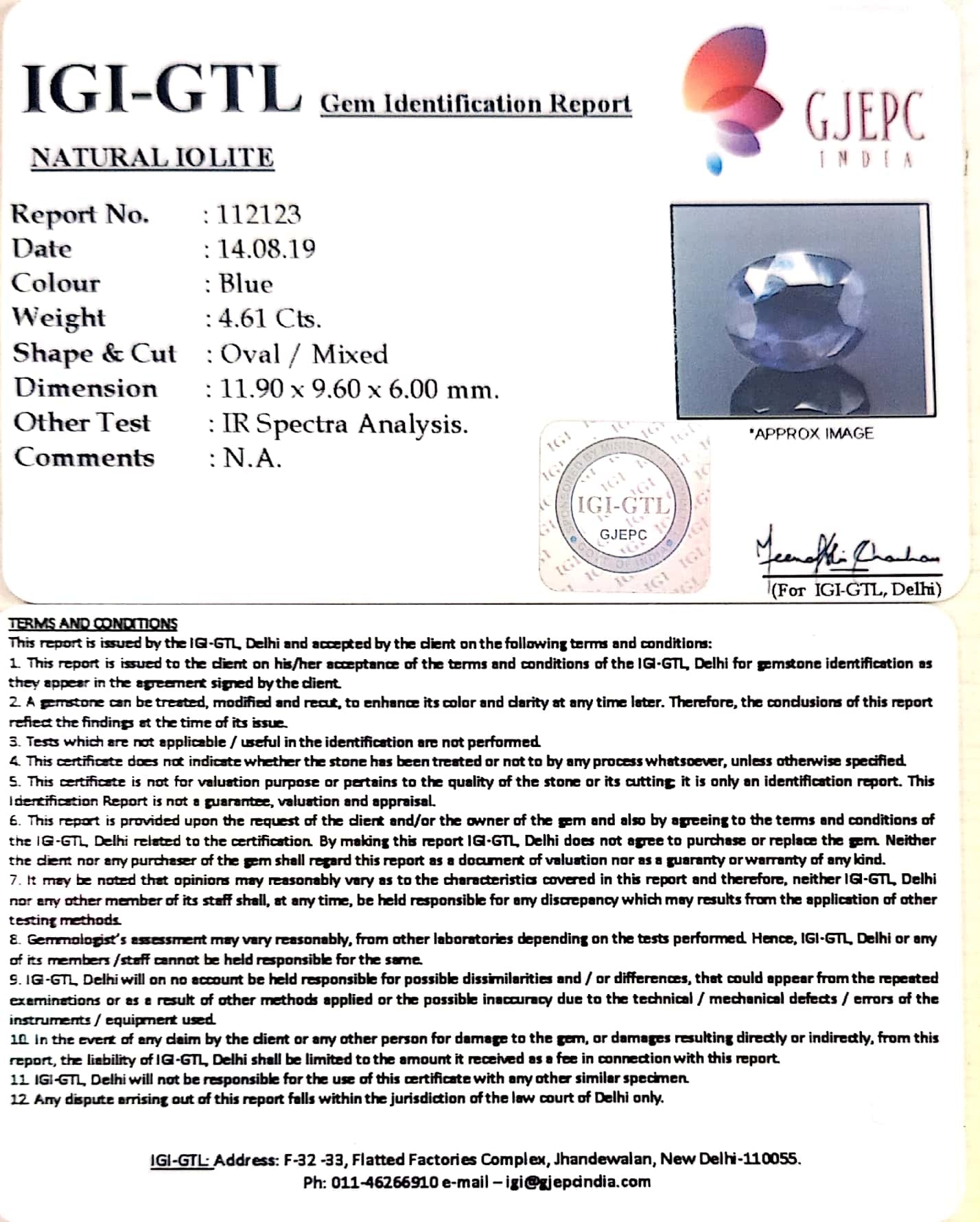 5.11 Ratti Natural Iolite With Govt. Lab Certificate-(1221)