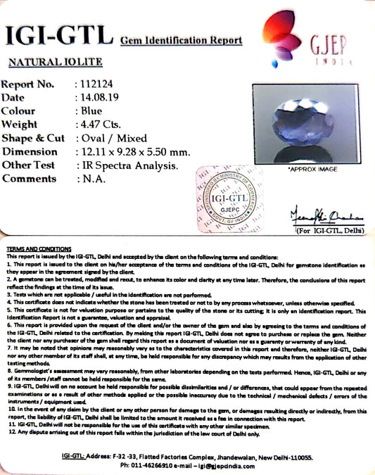 4.97 Ratti Natural Iolite With Govt. Lab Certificate-(1221)