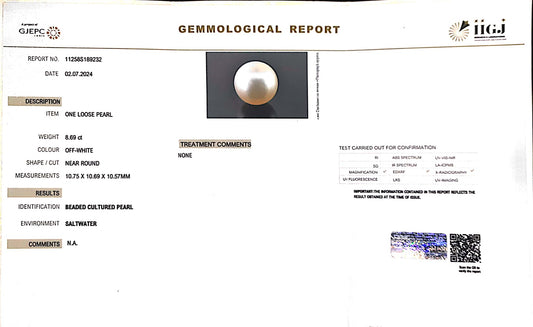 8.69/CT Natural South Sea Pearl with Govt. Lab Certificate (1550)