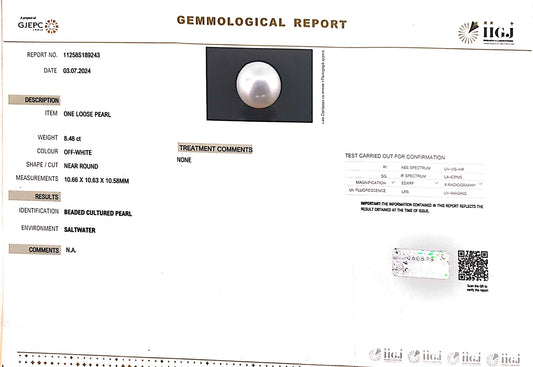 8.48/CT Natural South Sea Pearl with Govt. Lab Certificate (1550)