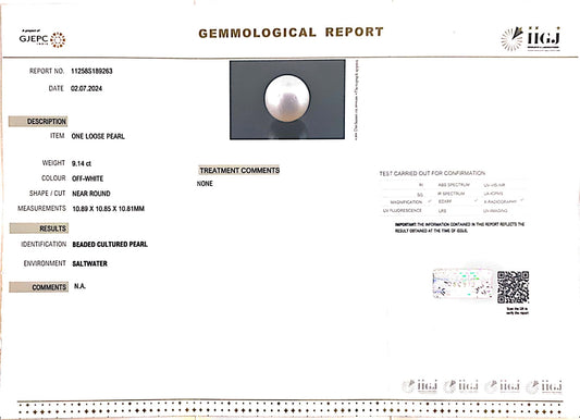 9.14/CT Natural South Sea Pearl with Govt. Lab Certificate (1550)