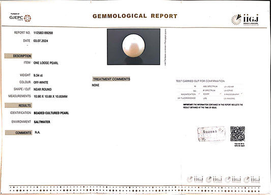 9.34/CT Natural South Sea Pearl with Govt. Lab Certificate (1550)