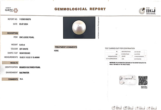 8.43/CT Natural South Sea Pearl with Govt. Lab Certificate (1550)