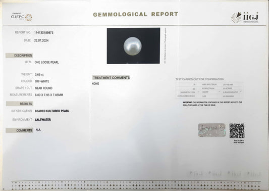 3.69/CT Natural South Sea Pearl with Govt. Lab Certificate (1550)