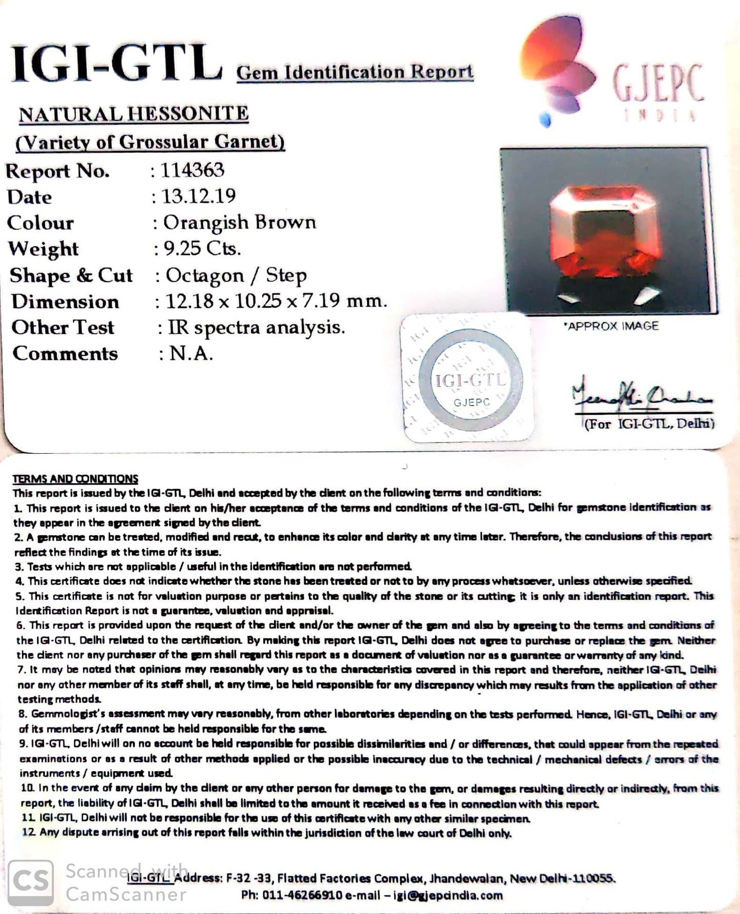 10.28 Ratti Natural Hessonite with Govt. Lab Certificate-(1221)