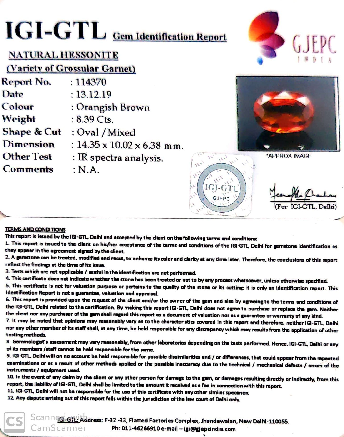 9.32 Ratti Natural Hessonite with Govt. Lab Certificate-(1221)