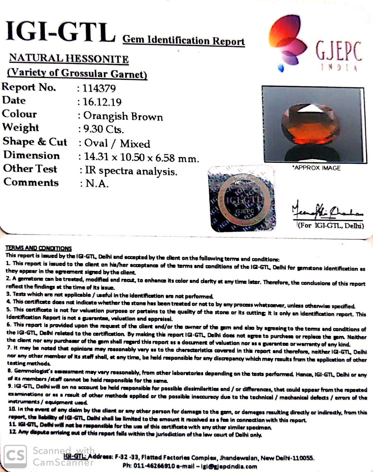 10.33 Ratti Natural Hessonite with Govt. Lab Certificate-(1221)