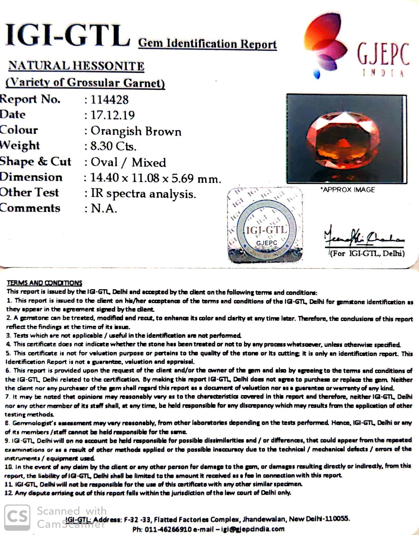 9.22 Ratti Natural Hessonite with Govt. Lab Certificate-(1221)