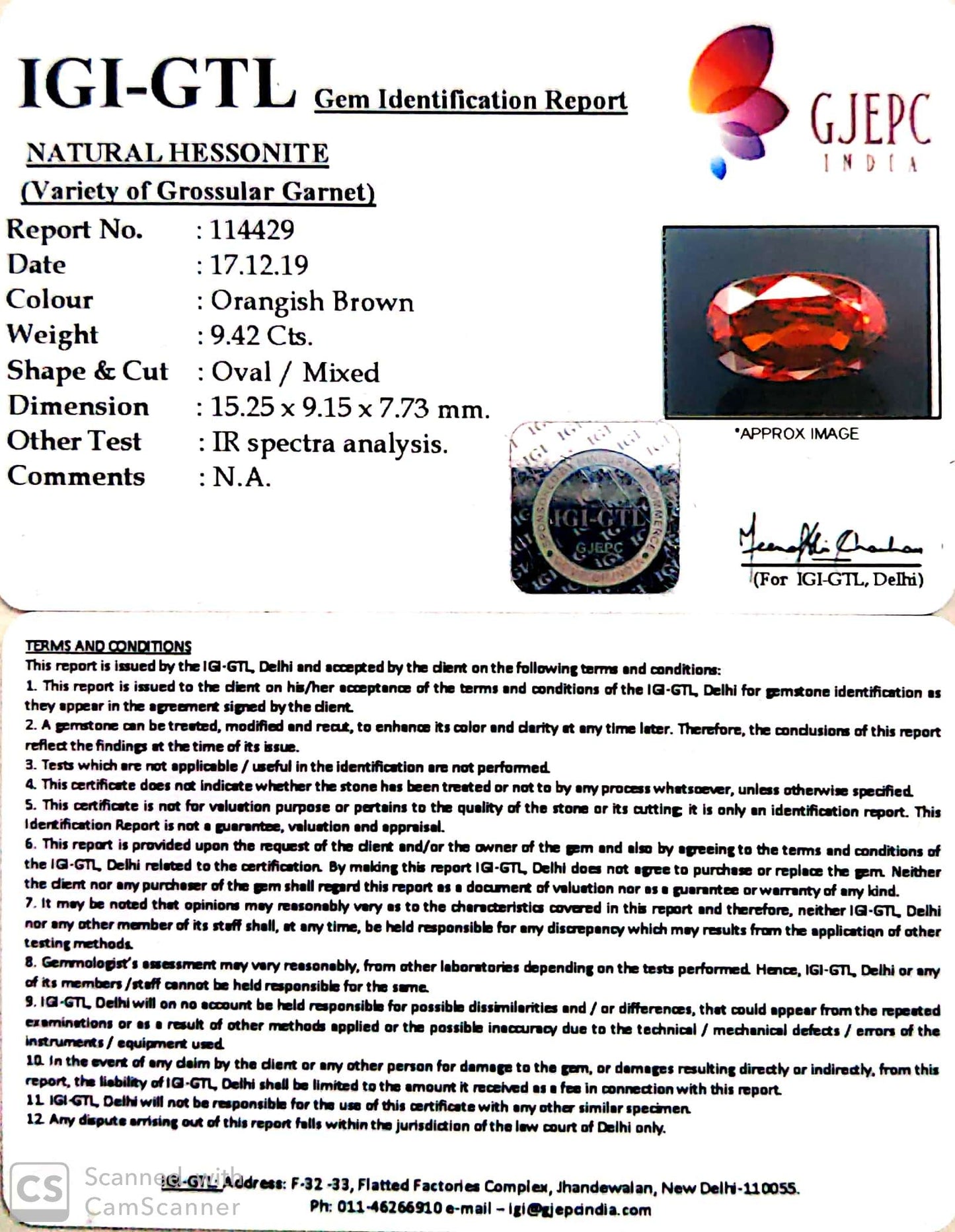 10.47 Ratti Natural Hessonite with Govt. Lab Certificate-(1221)