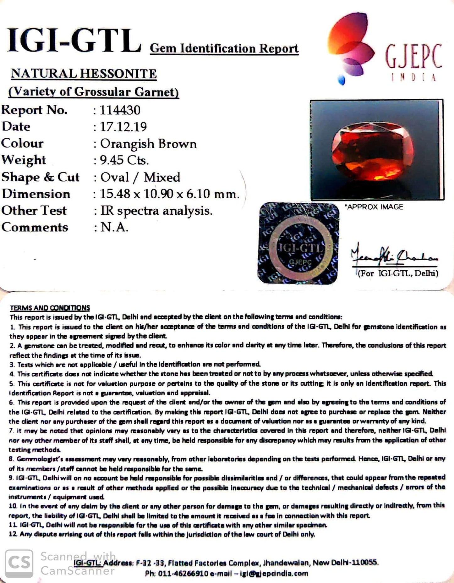 10.50 Ratti Natural Hessonite with Govt. Lab Certificate-(1221)