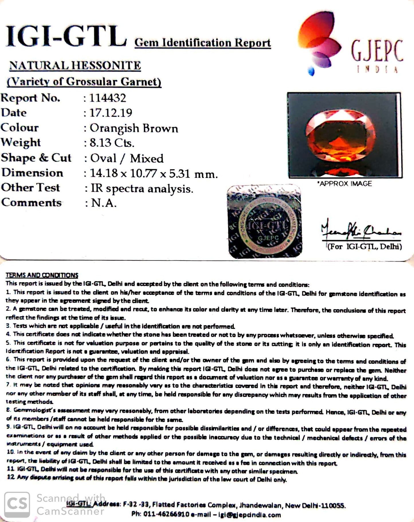 9.03 Ratti Natural Hessonite with Govt. Lab Certificate-(1221)