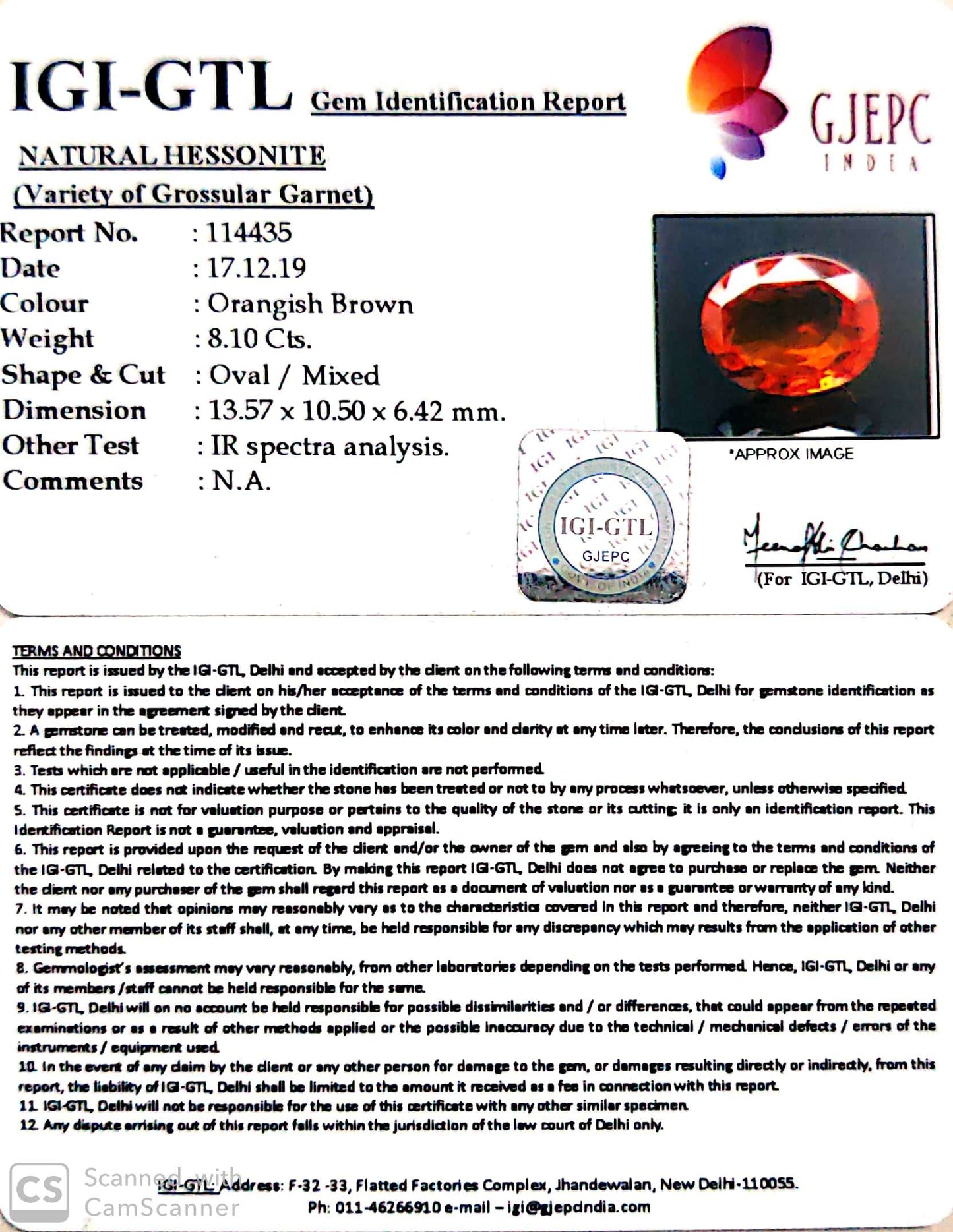 9.00 Ratti Natural Hessonite with Govt. Lab Certificate-(1221)