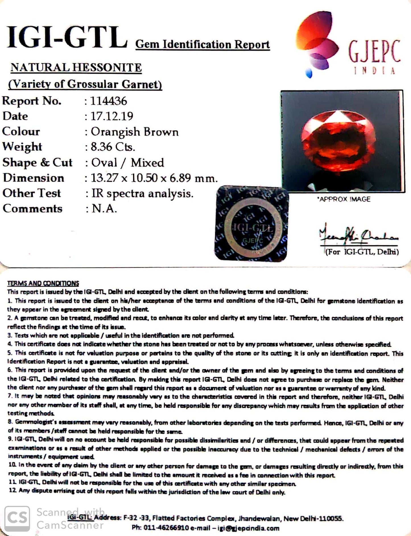 9.29 Ratti Natural Hessonite with Govt. Lab Certificate-(1221)