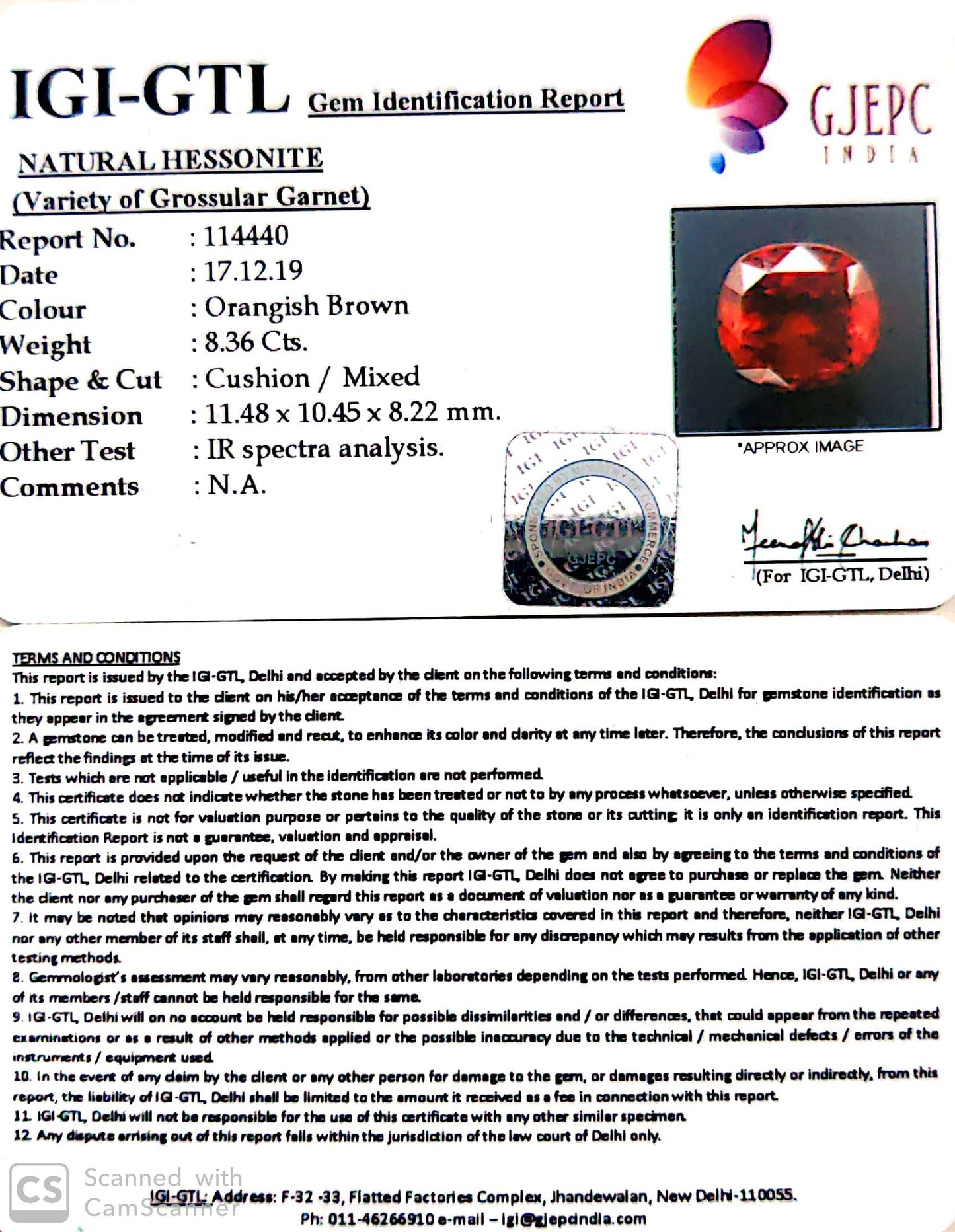 9.29 Ratti Natural Hessonite with Govt. Lab Certificate-(1221)