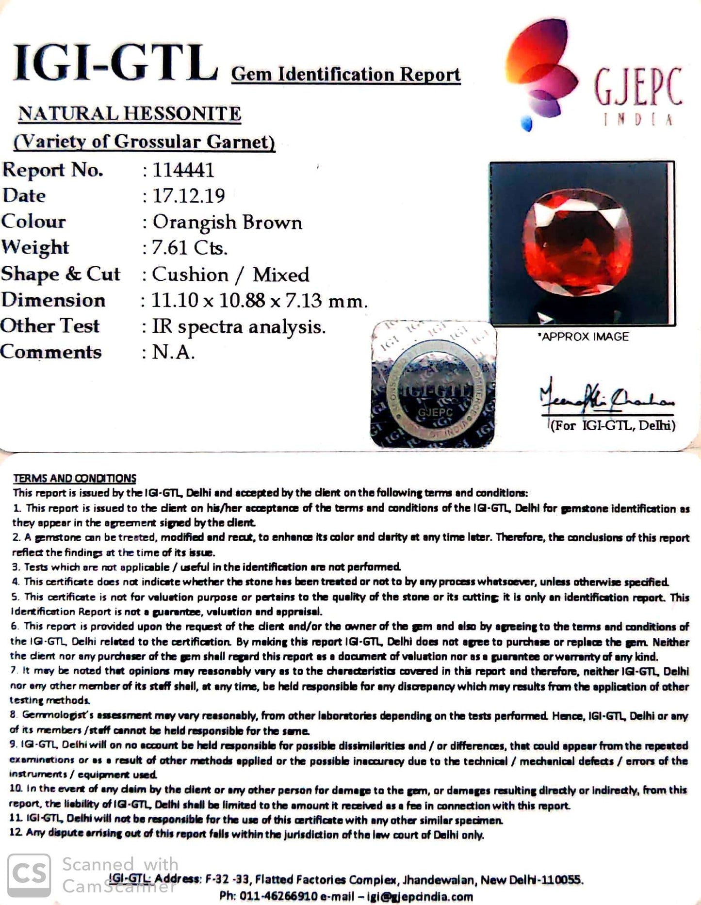 8.46 Ratti Natural Hessonite with Govt. Lab Certificate-(1221)