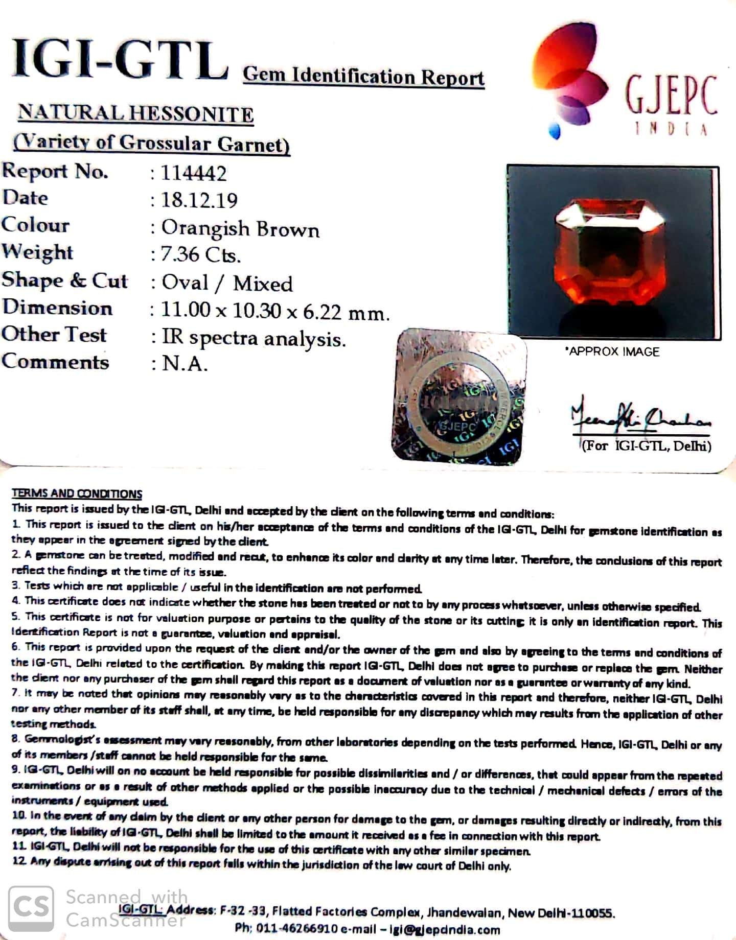 8.18 Ratti Natural Hessonite with Govt. Lab Certificate-(1221)