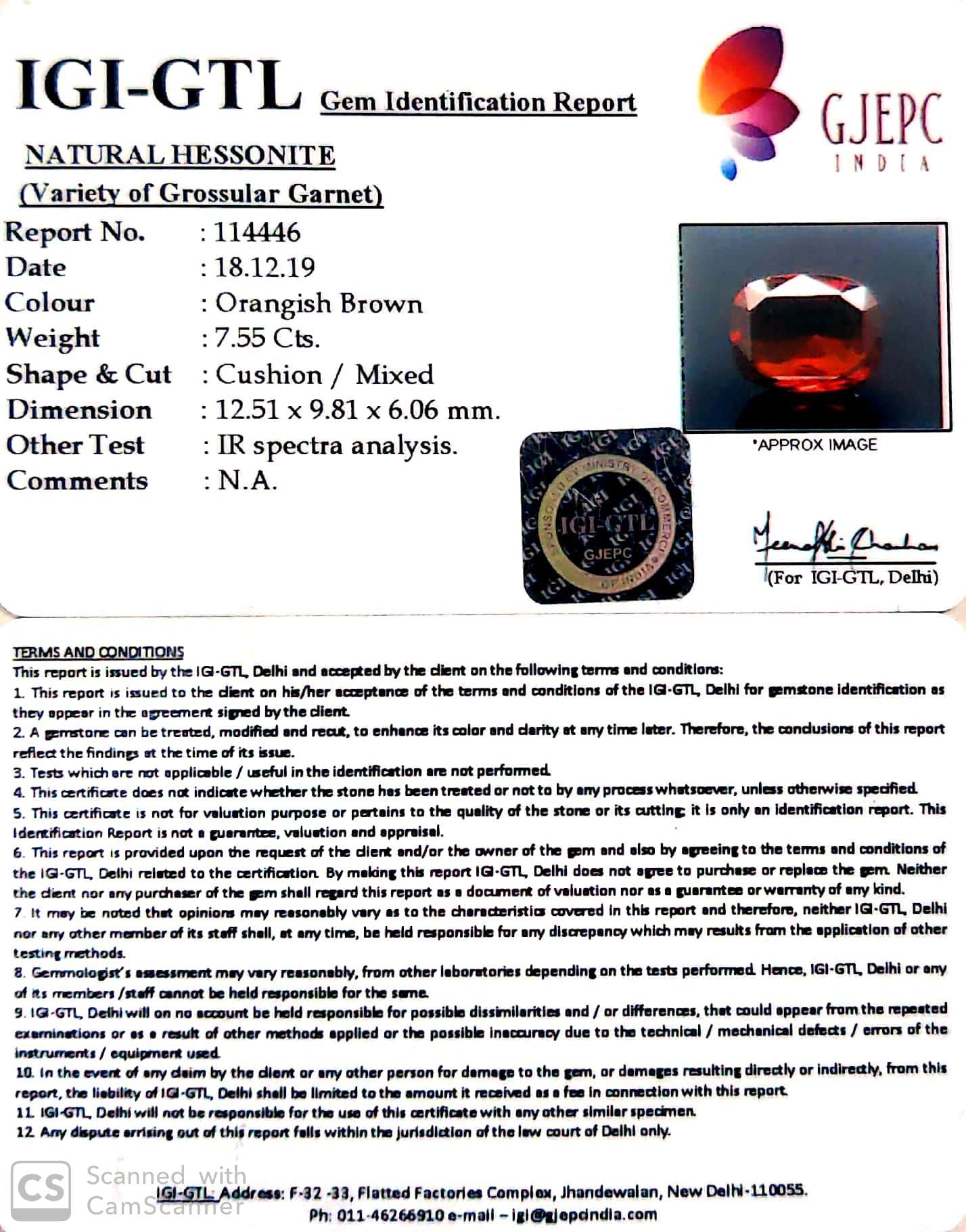 8.17 Ratti Natural Hessonite with Govt. Lab Certificate-(1221)