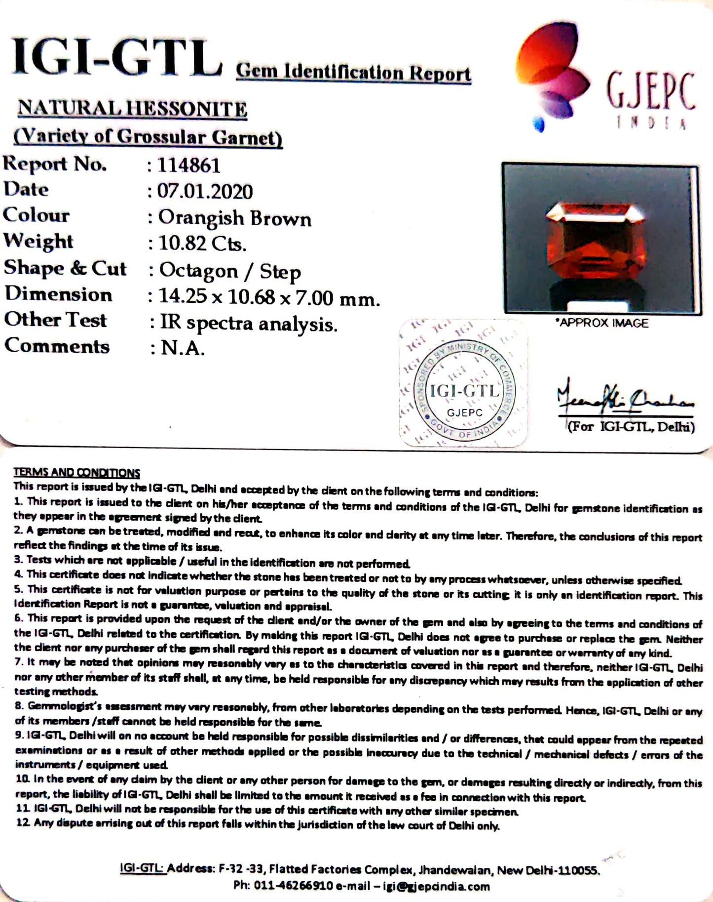 12.02 Ratti Natural Hessonite with Govt. Lab Certificate-(1221)