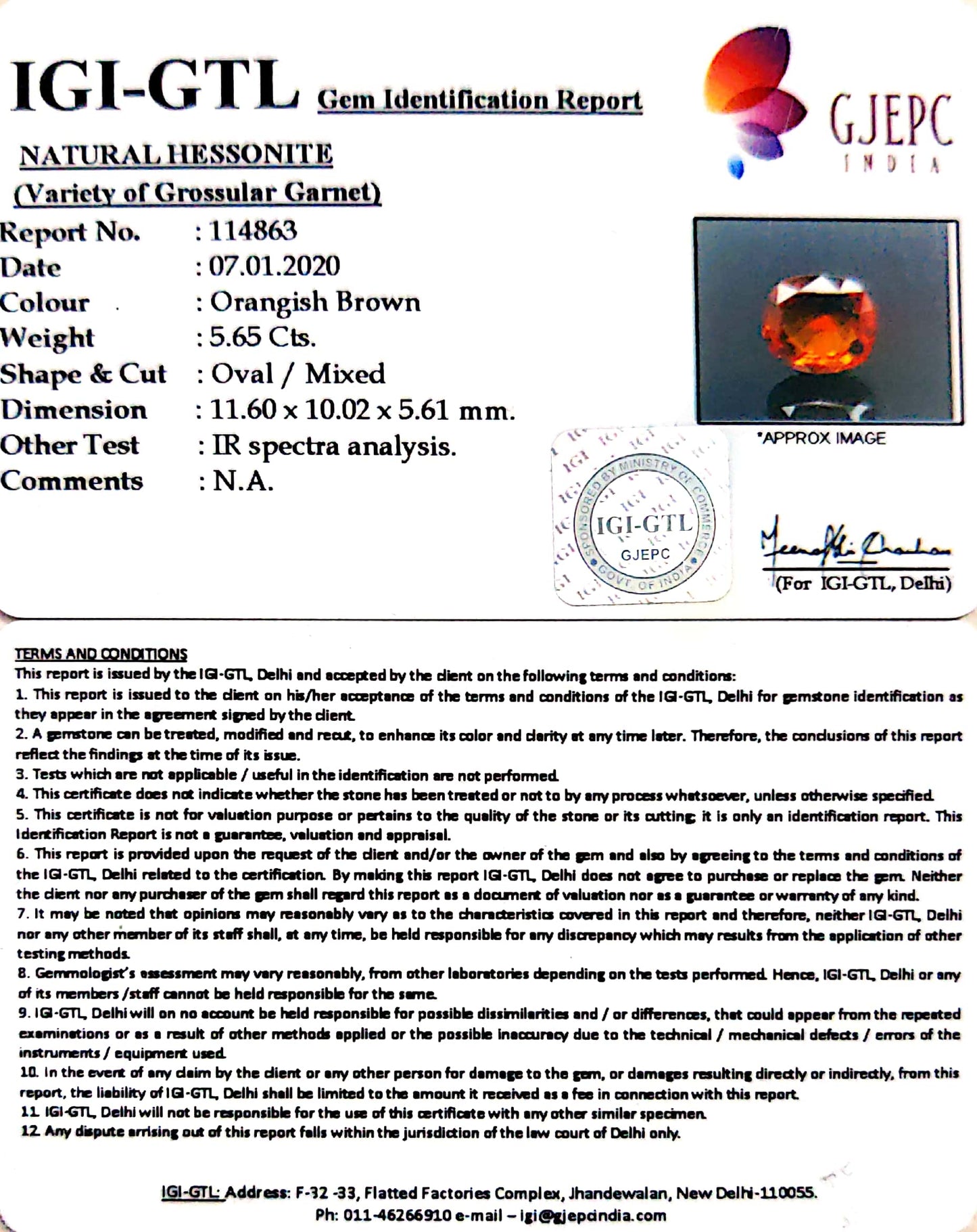 6.28 Ratti Natural Hessonite with Govt. Lab Certificate-(1221)