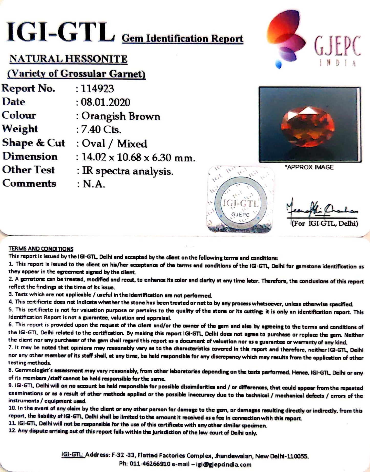 8.22 Ratti Natural Hessonite with Govt. Lab Certificate-(1221)