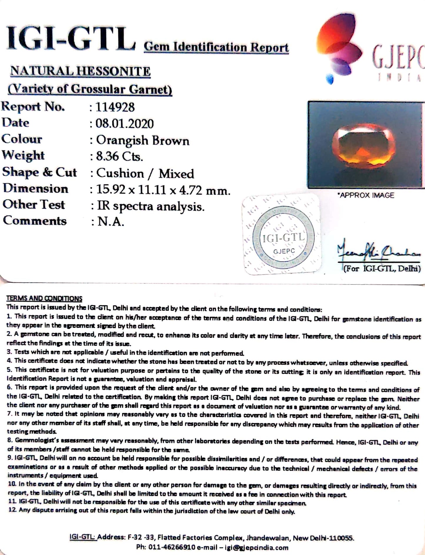 9.29 Ratti Natural Hessonite with Govt. Lab Certificate-(1221)