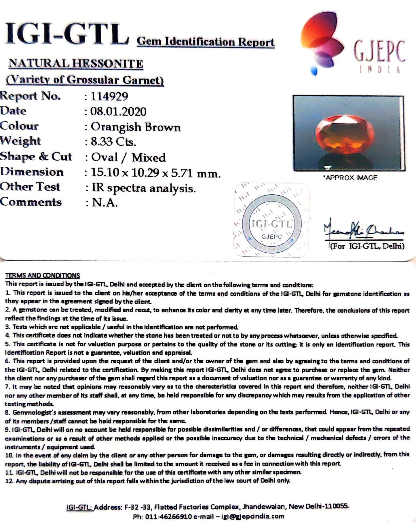 9.26 Ratti Natural Hessonite with Govt. Lab Certificate-(1221)