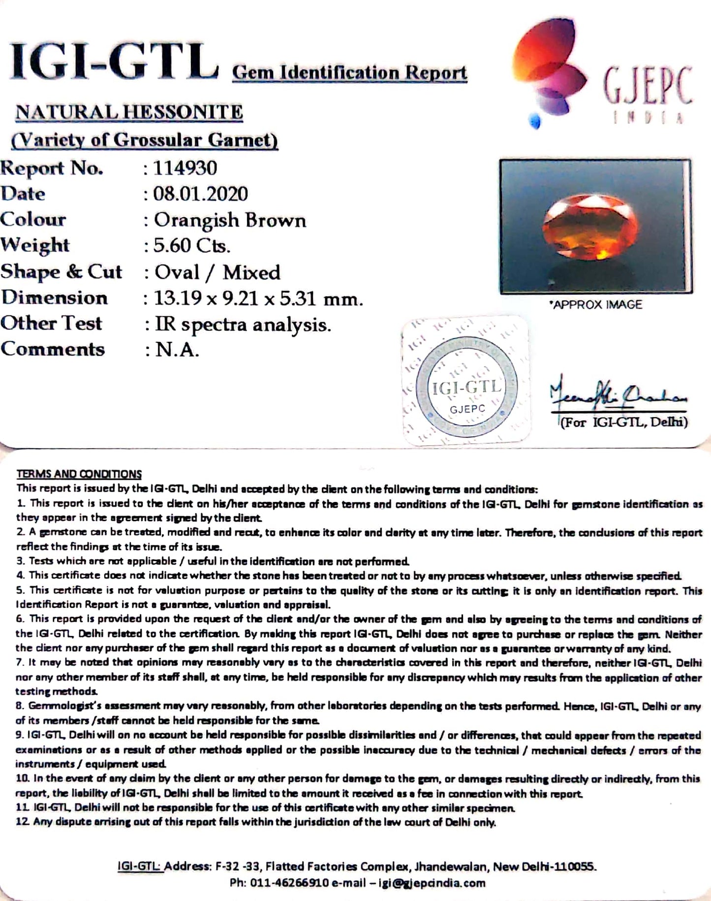 6.22 Ratti Natural Hessonite with Govt. Lab Certificate-(1221)