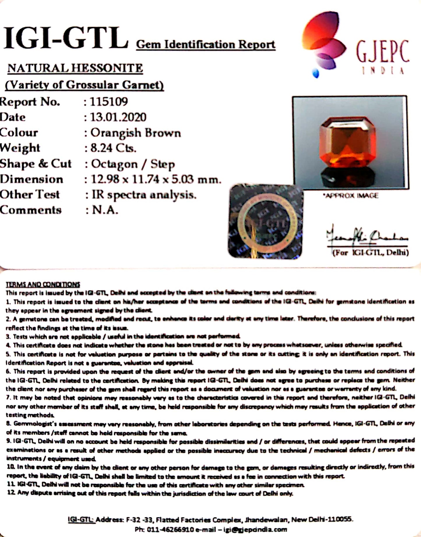 9.16 Ratti Natural Hessonite with Govt. Lab Certificate-(1221)