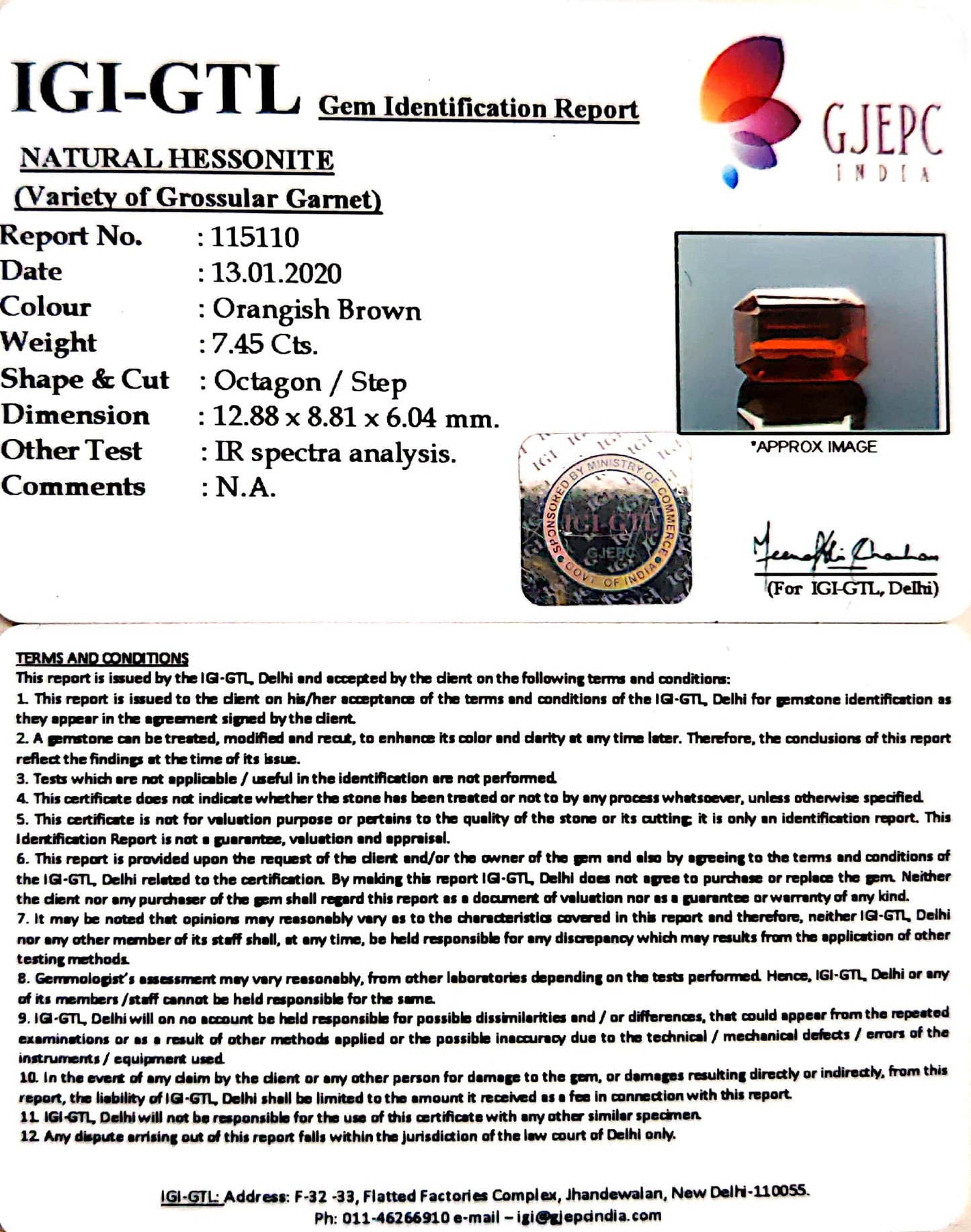 8.28 Ratti Natural Hessonite with Govt. Lab Certificate-(1221)