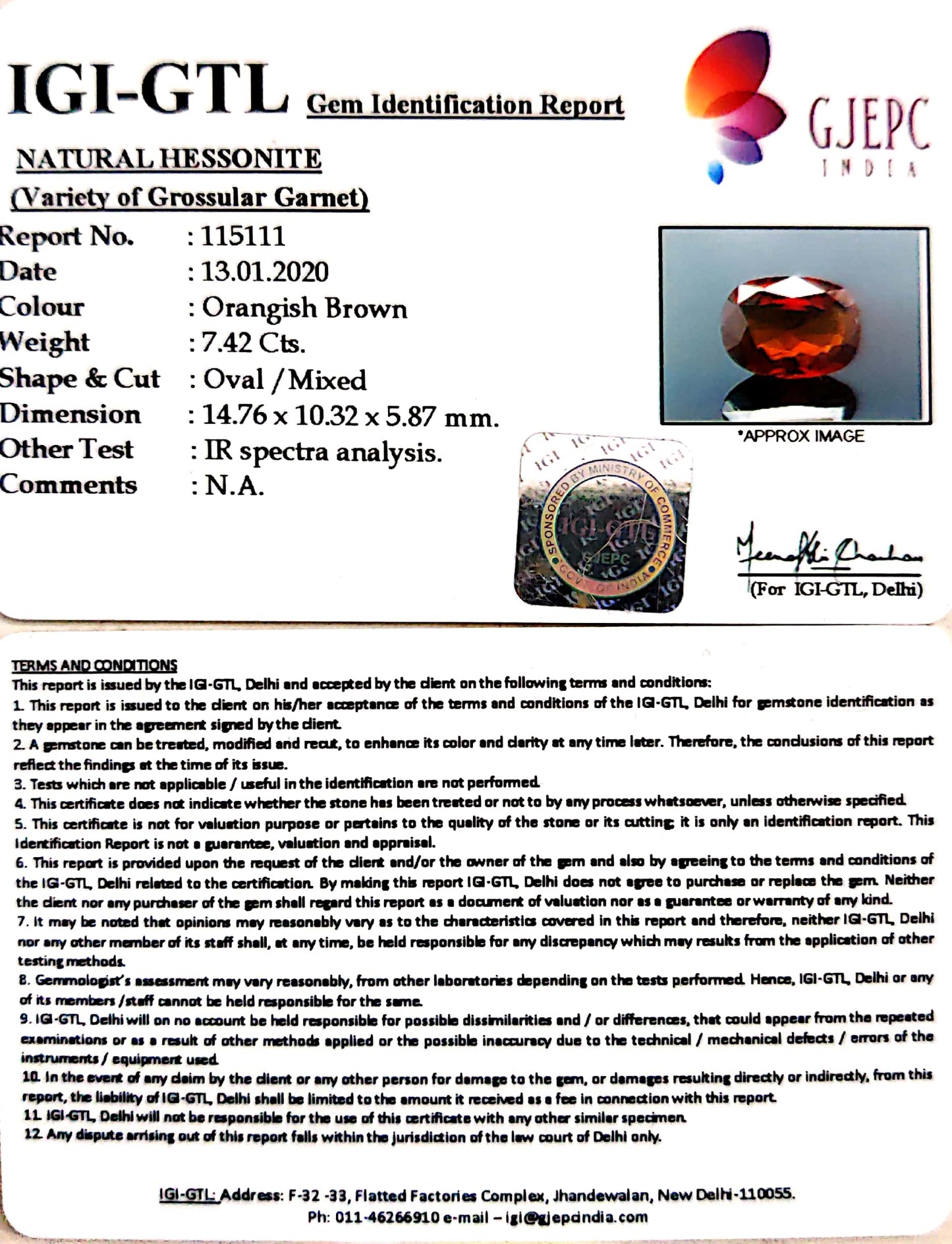 8.24 Ratti Natural Hessonite with Govt. Lab Certificate-(1221)