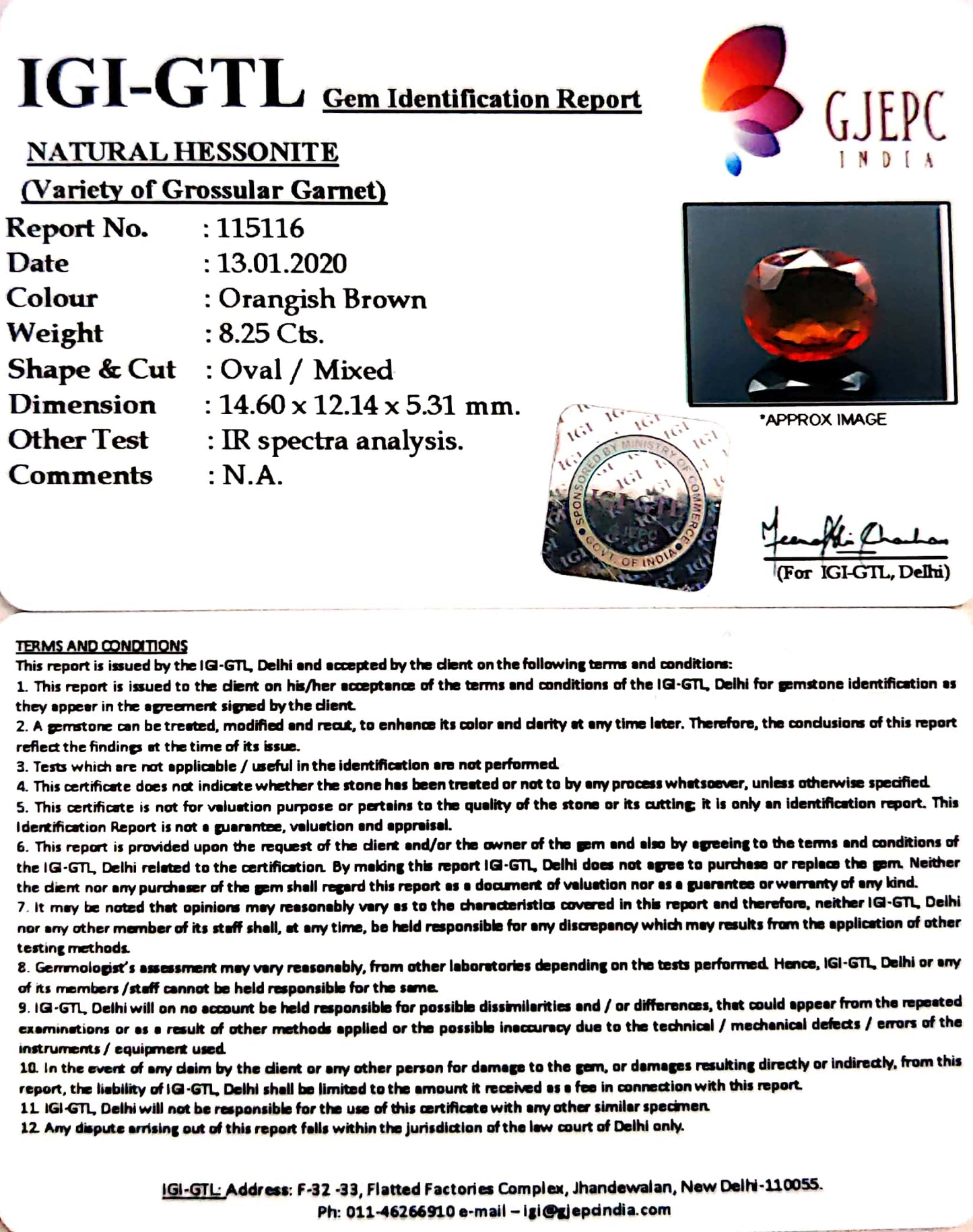 9.17 Ratti Natural Hessonite with Govt. Lab Certificate-(1221)