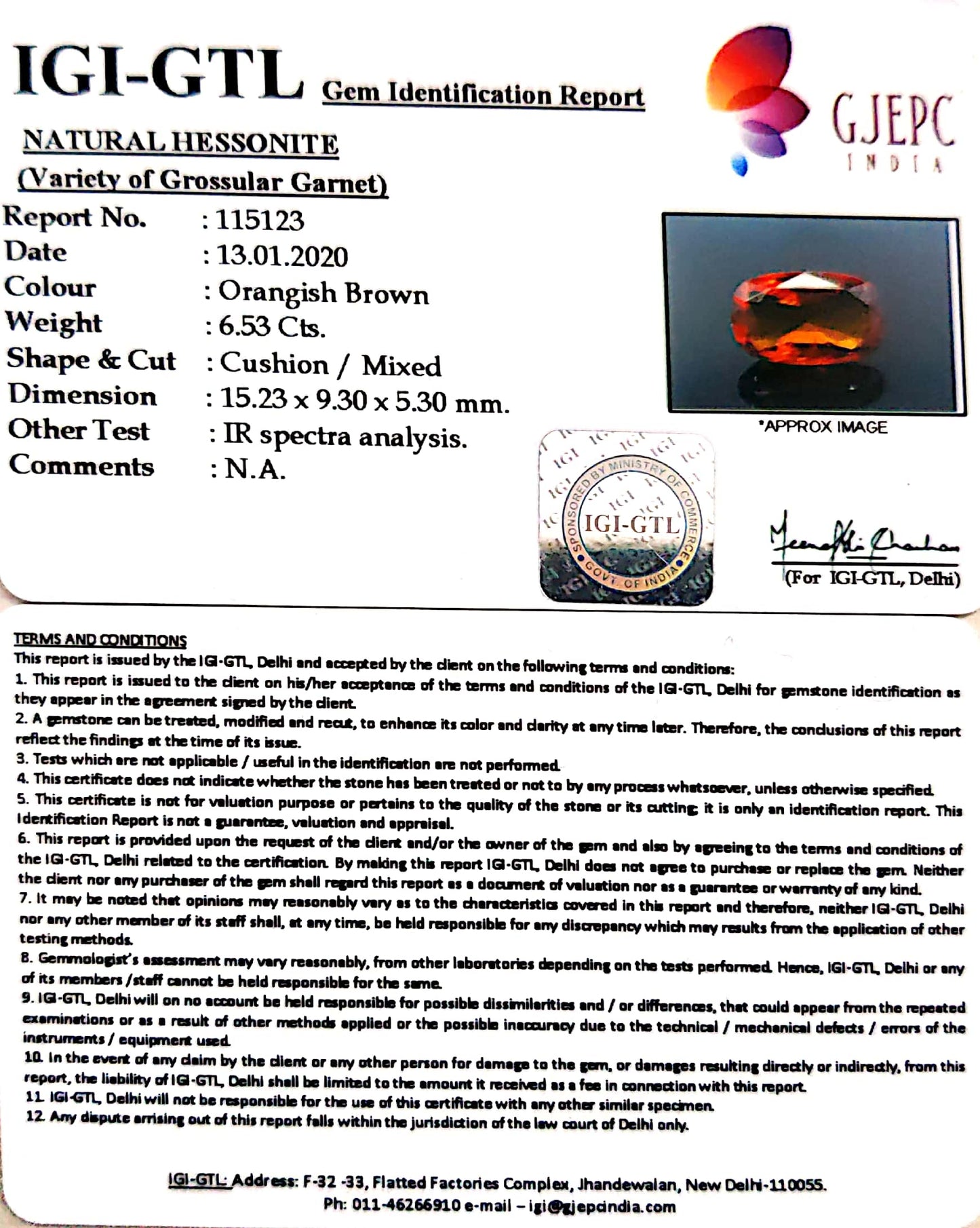 7.26 Ratti Natural Hessonite with Govt. Lab Certificate-(1221)