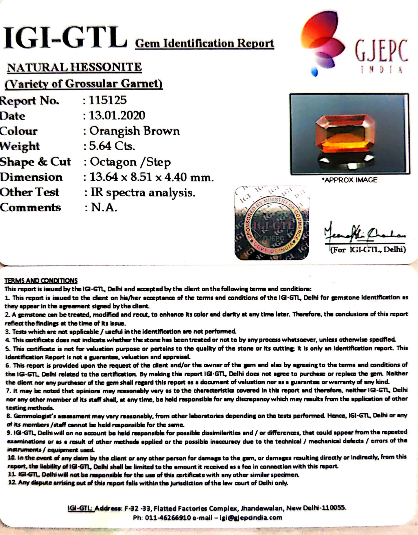 6.27 Ratti Natural Hessonite with Govt. Lab Certificate-(1221)