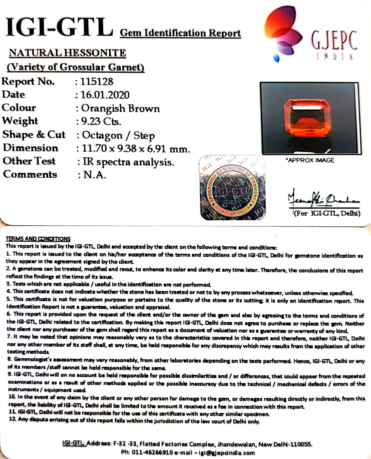 10.26 Ratti Natural Hessonite with Govt. Lab Certificate-(1221)