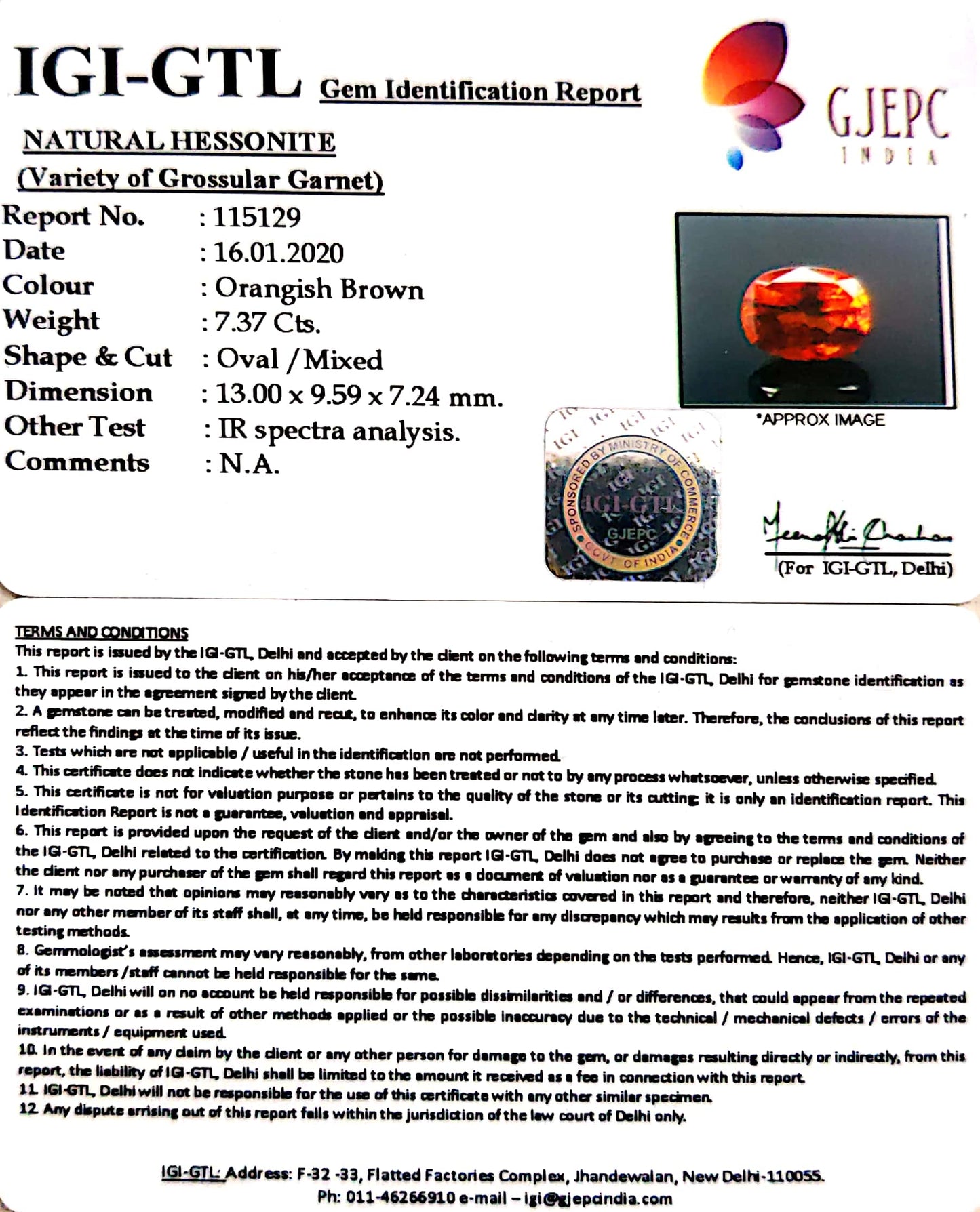 8.19 Ratti Natural Hessonite with Govt. Lab Certificate-(1221)