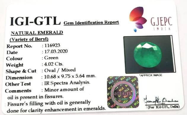 4.02/CT Natural Panna Stone with Govt. Lab Certificate  (6771)