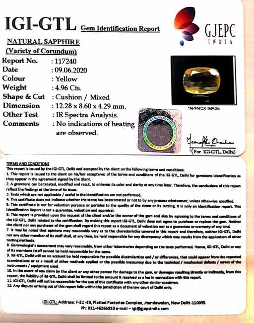 4.96/CT Pukhraj Stone with Govt Lab Certificate-YELSA9U