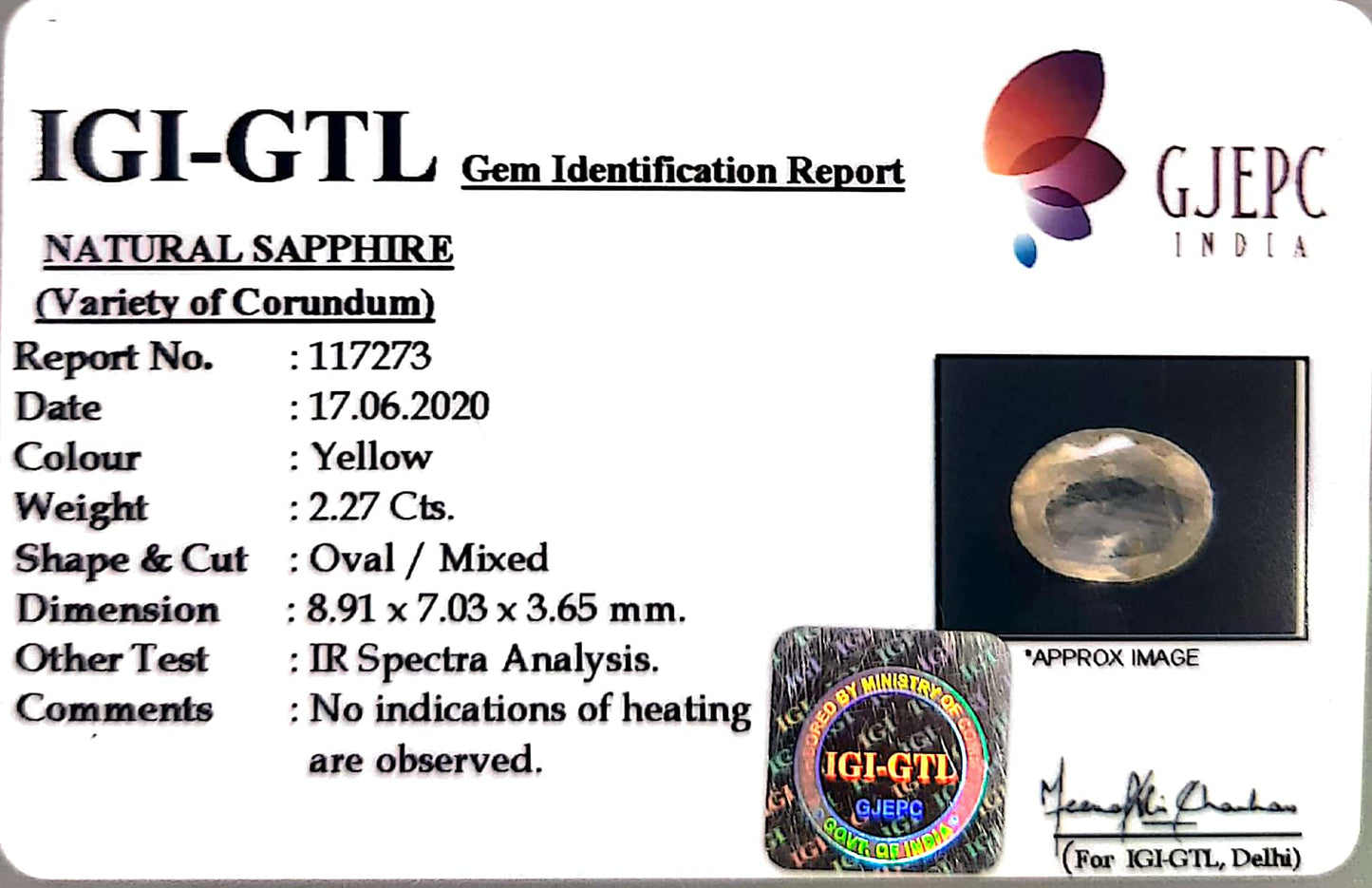 2.27/CT Natural Ceylonese Pukhraj with Govt Lab Certificate-YELSA9R