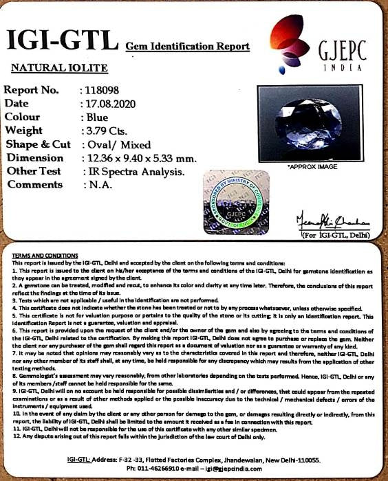 4.40 Ratti Natural Iolite With Govt. Lab Certificate-(2331)