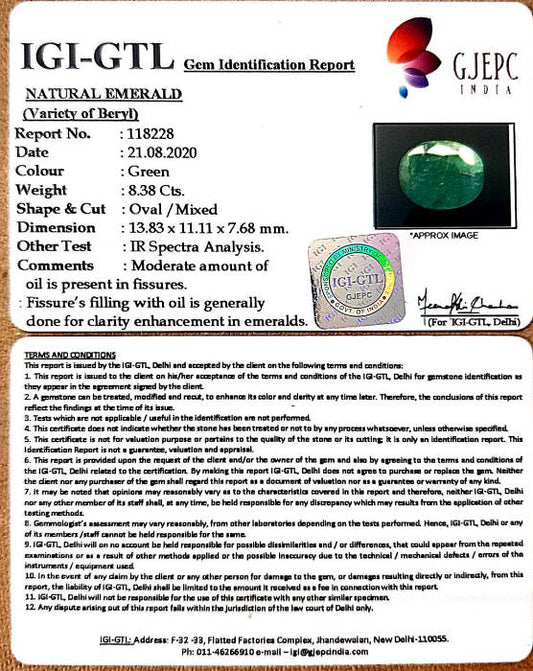 8.38/CT Natural Panna Stone with Govt. Lab Certified-(2331)