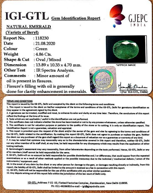 4.86/CT Natural Panna Stone with Govt. Lab Certified-(2331)