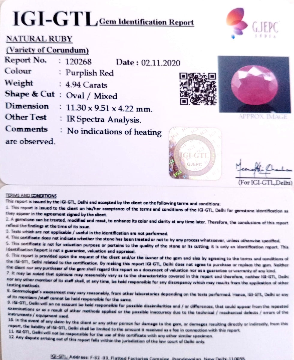 4.94/CT Natural Mozambique Ruby with Govt. Lab Certificate-BLUSA9U