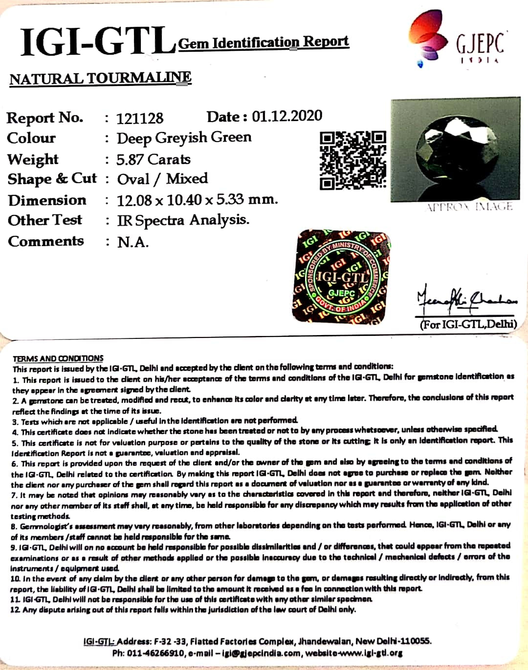 6.51 Ratti Natural Tourmaline With Govt. Lab Certificate-(1221)