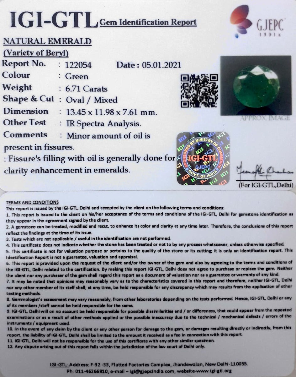 6.71/CT Natural Panna Stone with Govt. Lab Certified-(8991)