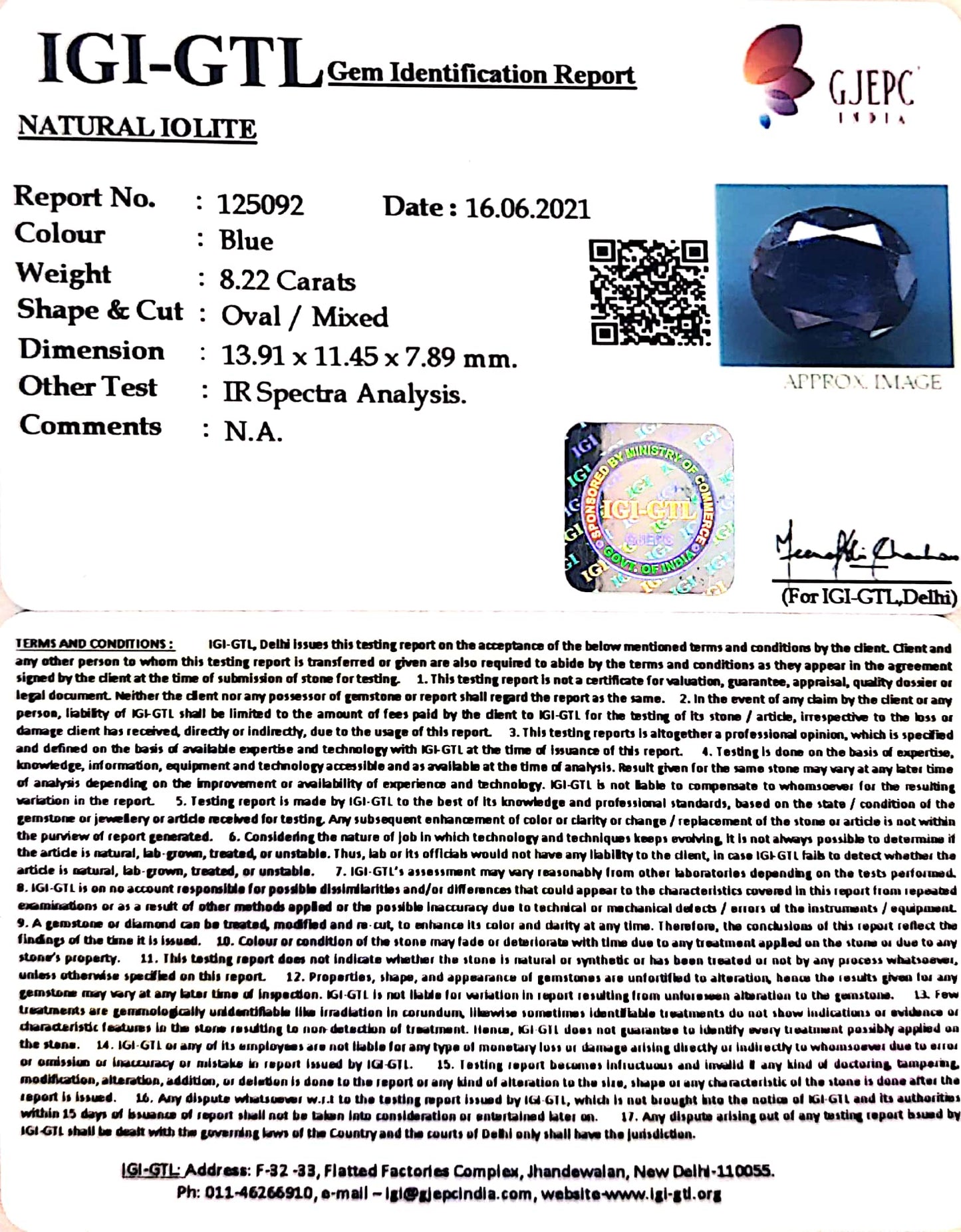 9.12 Ratti Natural Iolite With Govt. Lab Certificate-(610)