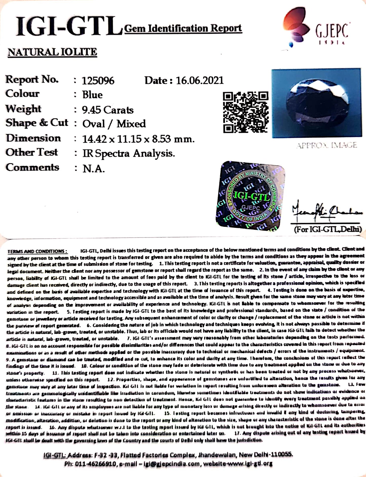 10.48 Ratti Natural Iolite With Govt. Lab Certificate-(610)