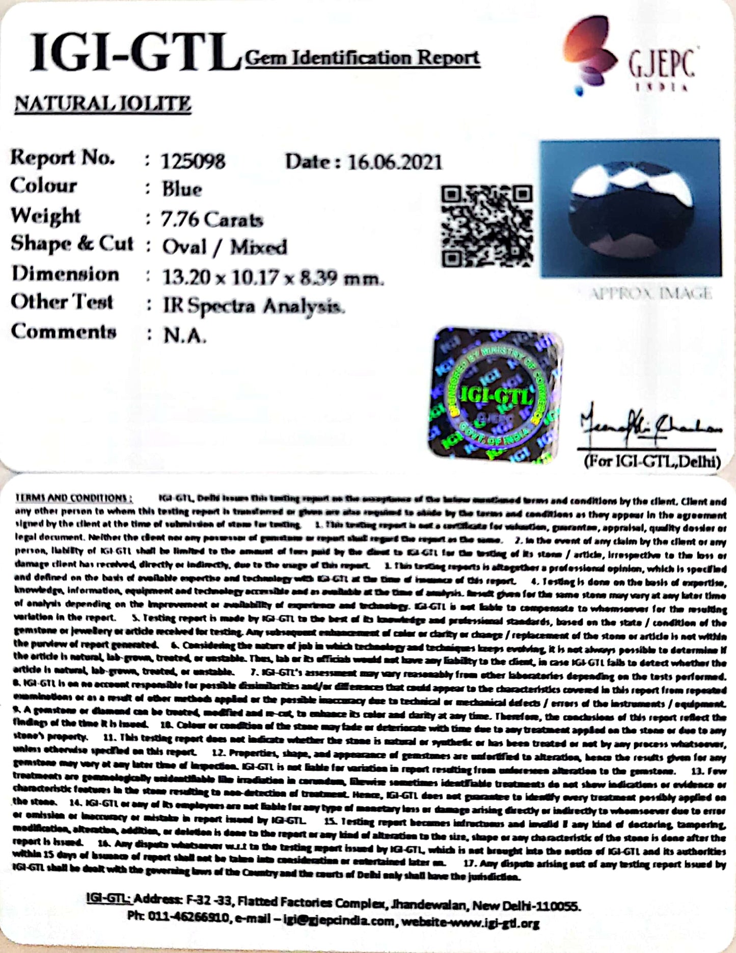 8.61 Ratti Natural Iolite With Govt. Lab Certificate-(610)