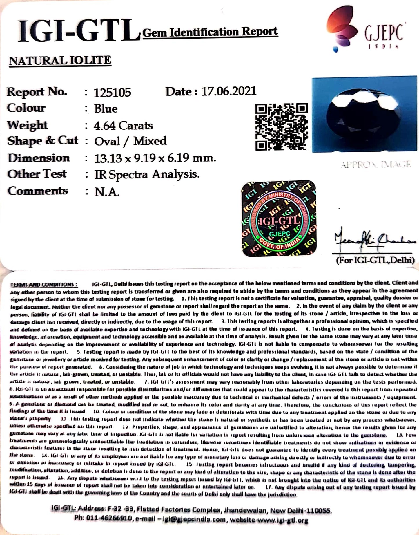 5.15 Ratti Natural Iolite With Govt. Lab Certificate-(610)