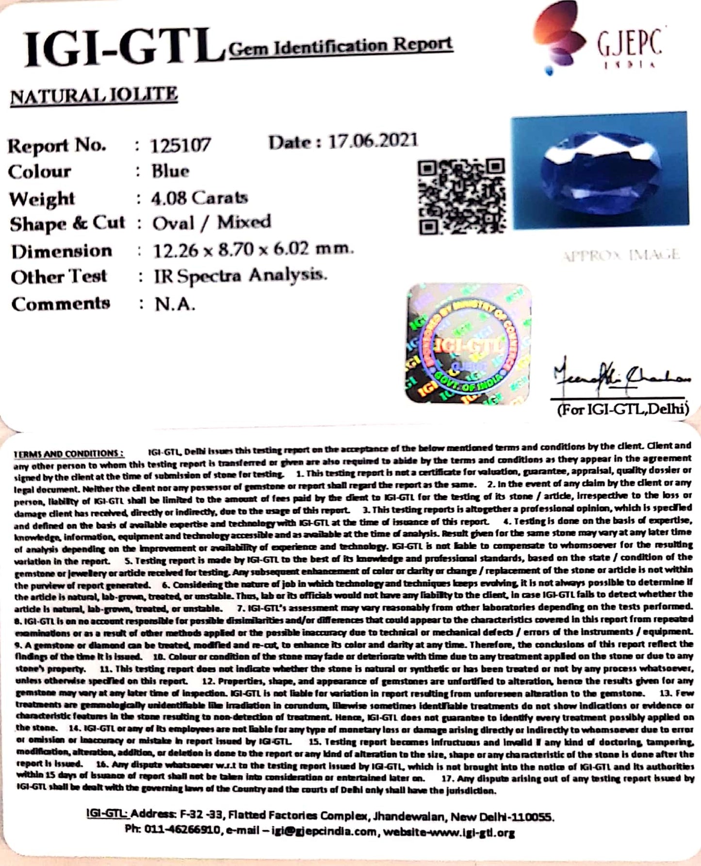 4.52 Ratti Natural Iolite With Govt. Lab Certificate-(610)